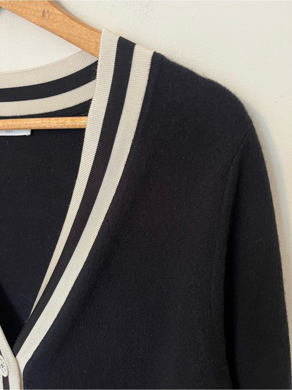 Sandro Paris Black & Cream Wool Cashmere Varsity Cardigan Size 1 Small - Picture 4 of 13